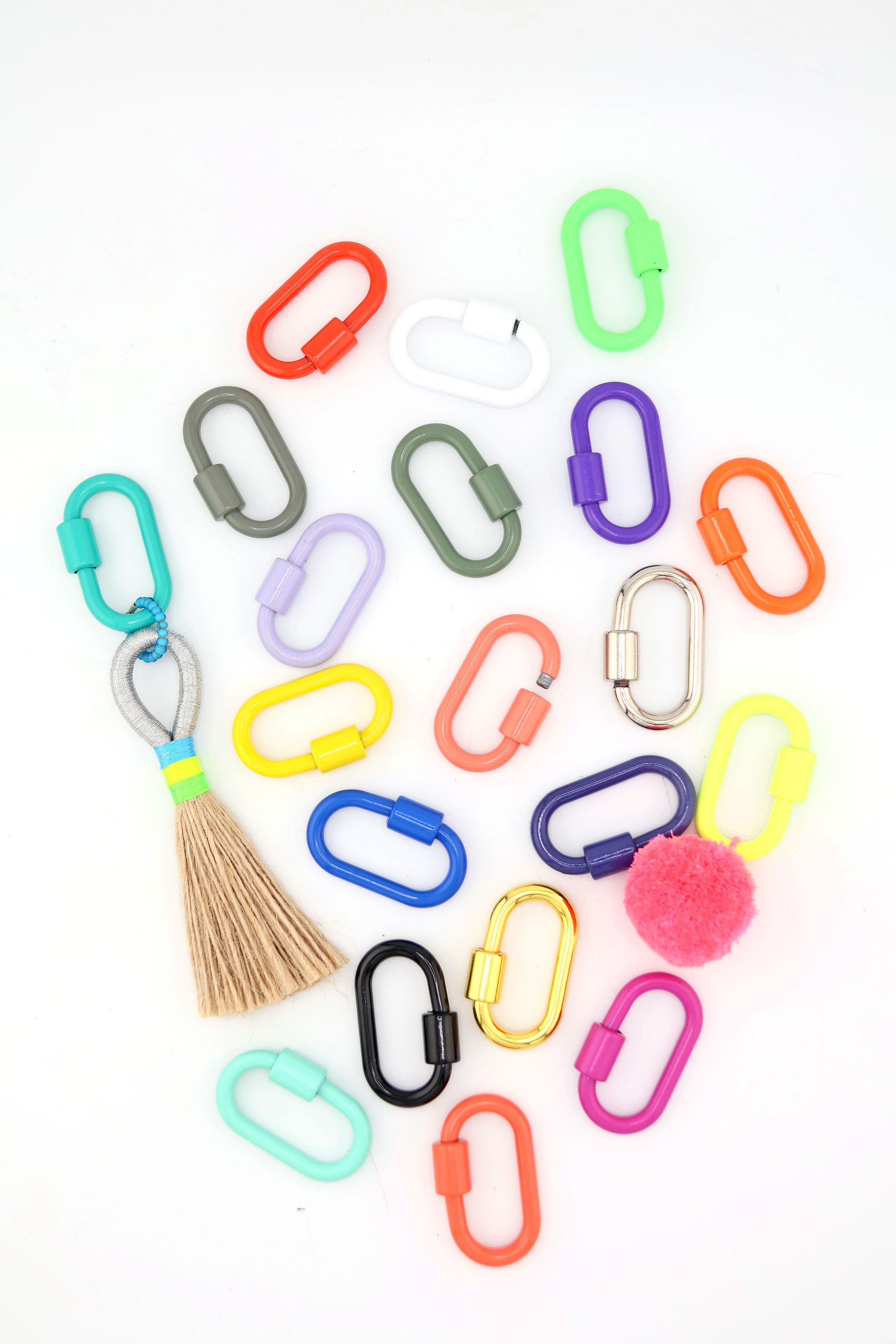 Enamel Carabiner Oval Screw Lock Clasp, Charm, 37x22mm, 1 Piece