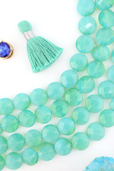 Aqua Turquoise Aurora Opalite Faceted Glass Coin Beads, 12mm