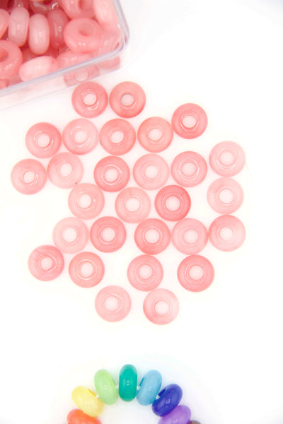 Pink Candy Jade Large Hole Euro Beads, Slider Beads, 15mm, 5mm Hole