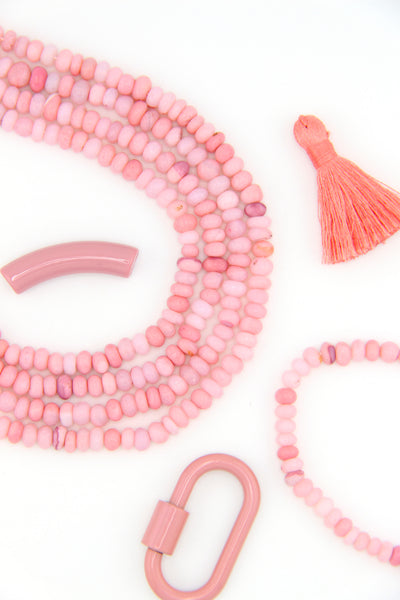 Pastel Flamingo Pink Opal Smooth Rondelle Beads, 5-6mm AA Quality