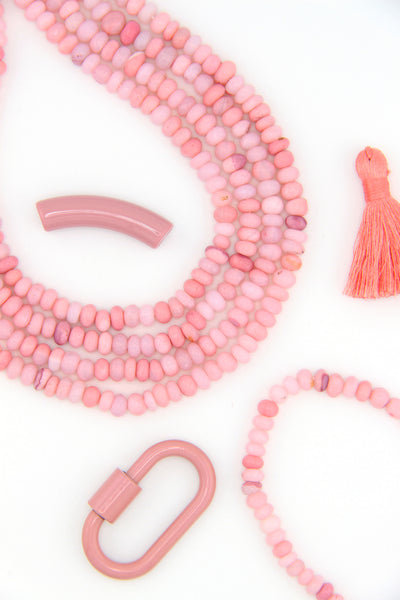 Pastel Flamingo Pink Opal Smooth Rondelle Beads, 5-6mm AA Quality AA Quality Beads for DIY bracelets