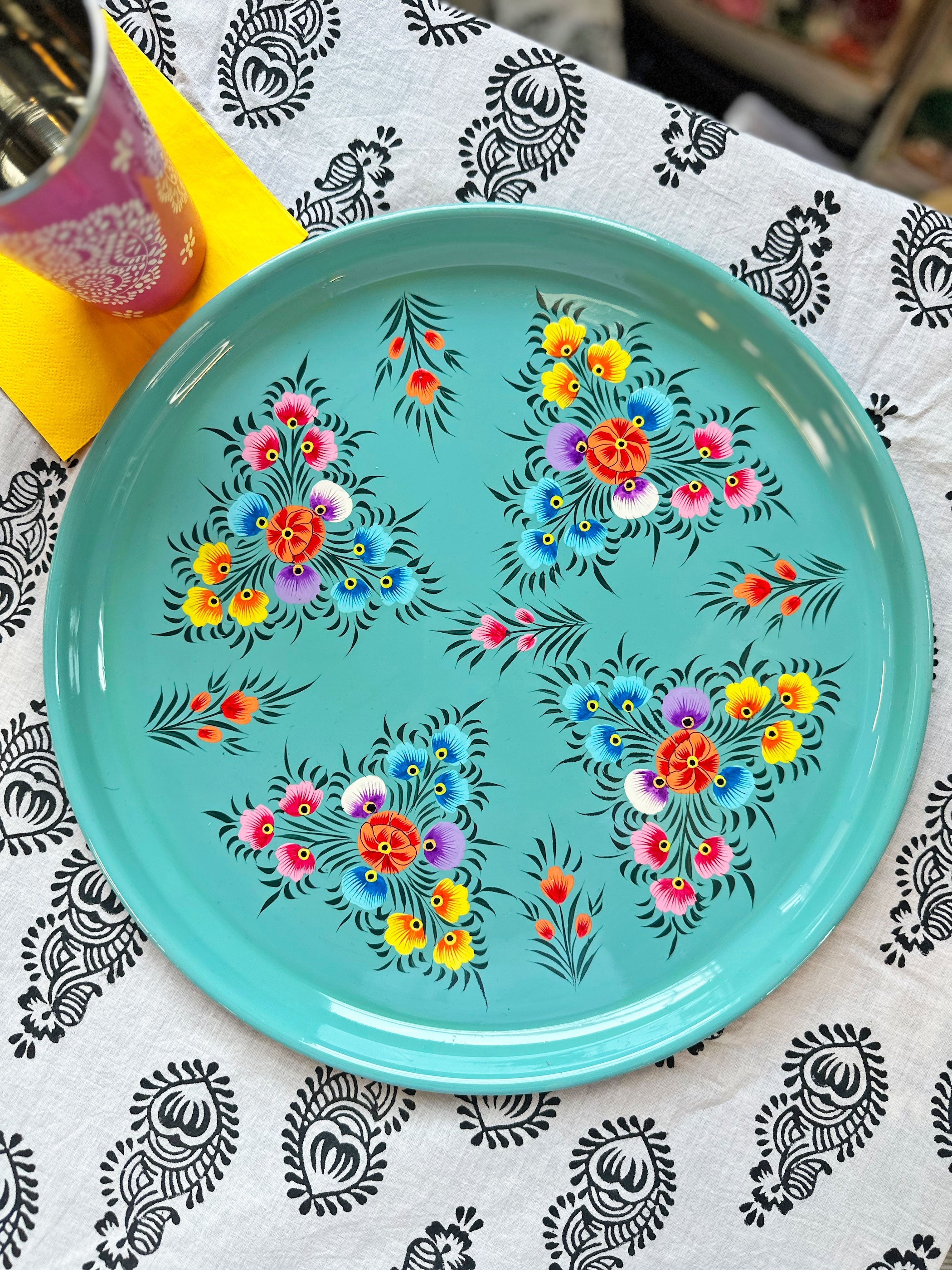 Grey - Floral Handpainted Enamelware Stainless Steel Glass