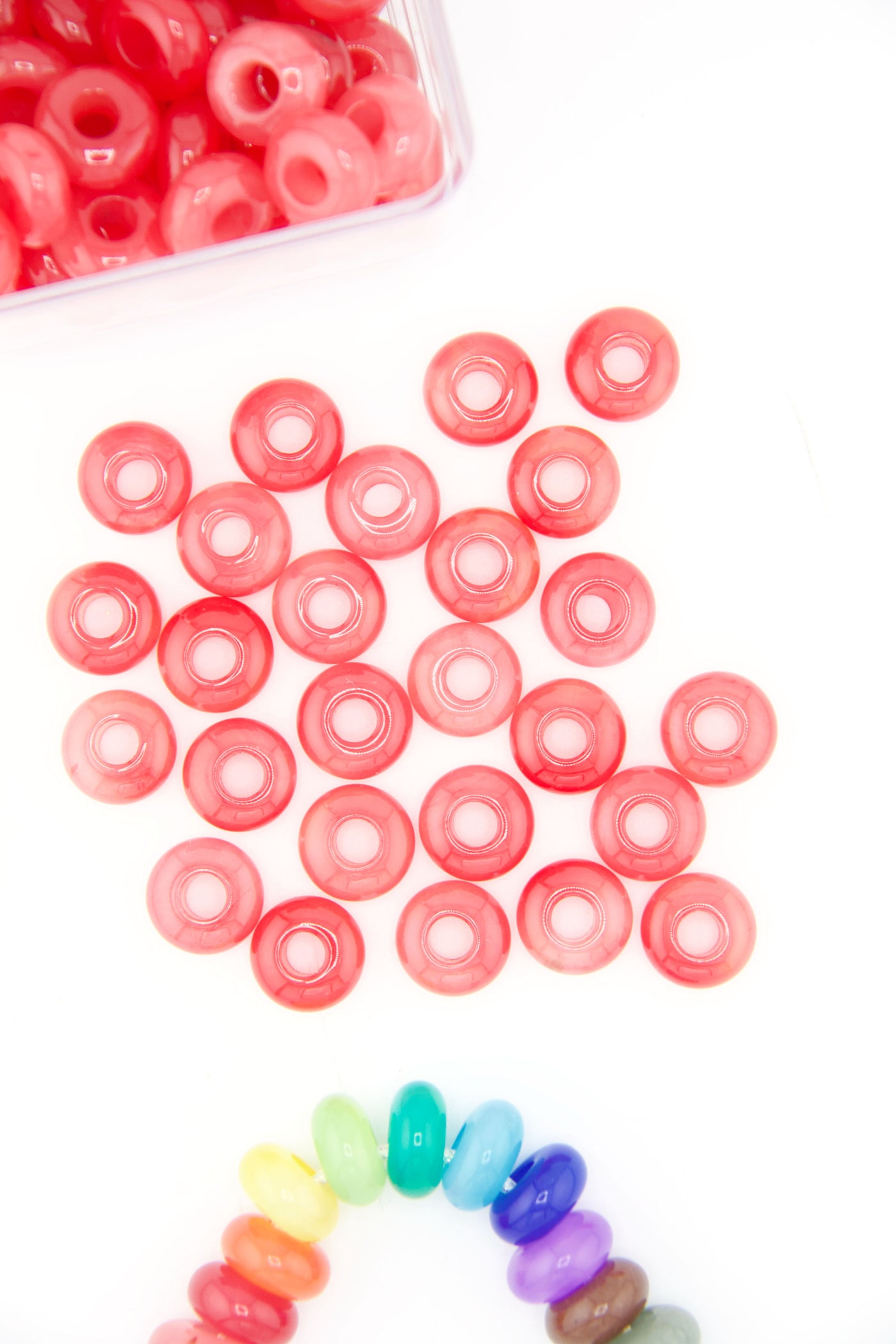 Red Candy Jade Large Hole Euro Beads, Slider Beads, 15mm, 5mm Hole