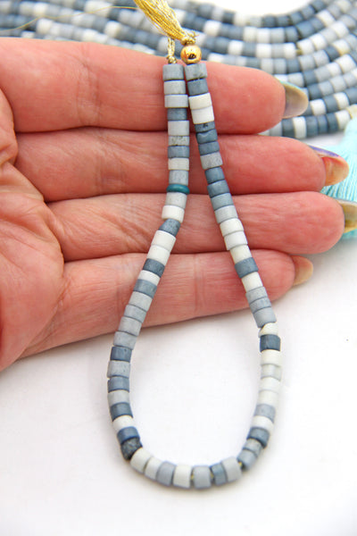 Shades of Blue Bone Spacer Beads: 5x4mm Multi Colored Heishi Discs for making beach jewelry