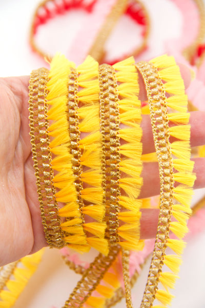Yellow Skinny Indian Ribbon, Holiday Craft or Jewelry Supplies, Tassels and trim, all in one