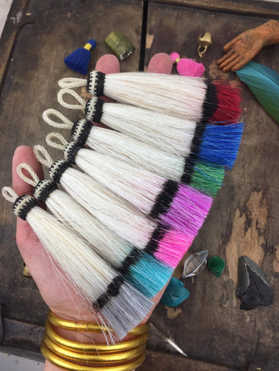 Dip Dye Horse Hair Tassels, 4.5" Fringed Pendant, Choose from 7 Colors