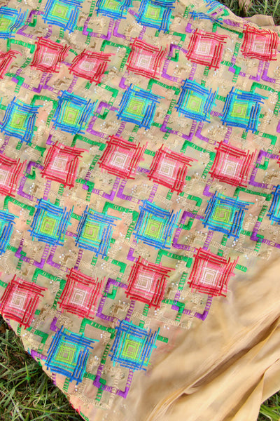 Decadent Diamonds Embroidered Silk Fabric, 44" x 1 yard
