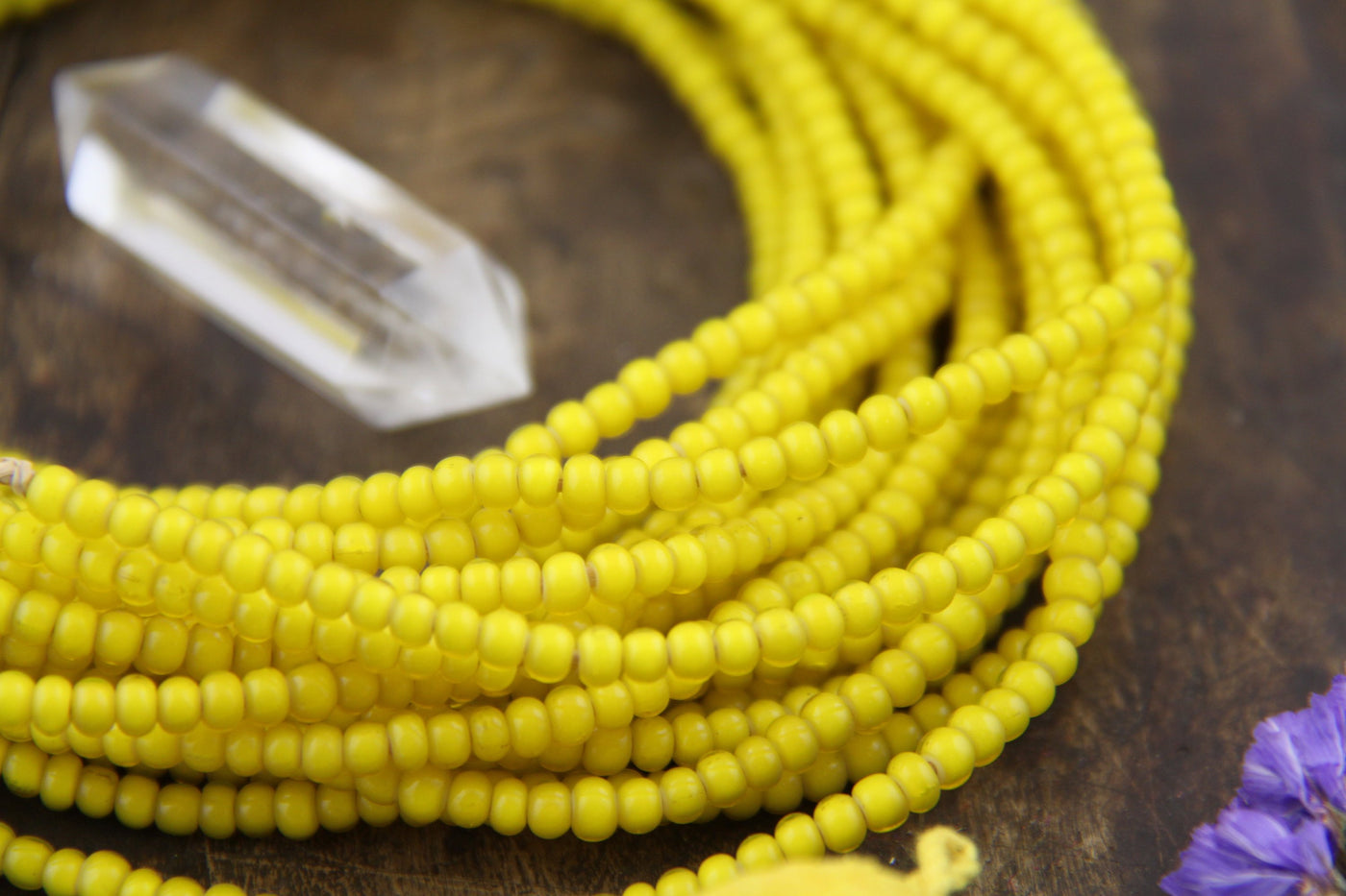 Mustard Yellow Glass Beads: African White Heart, 4x3mm, 26" Necklace