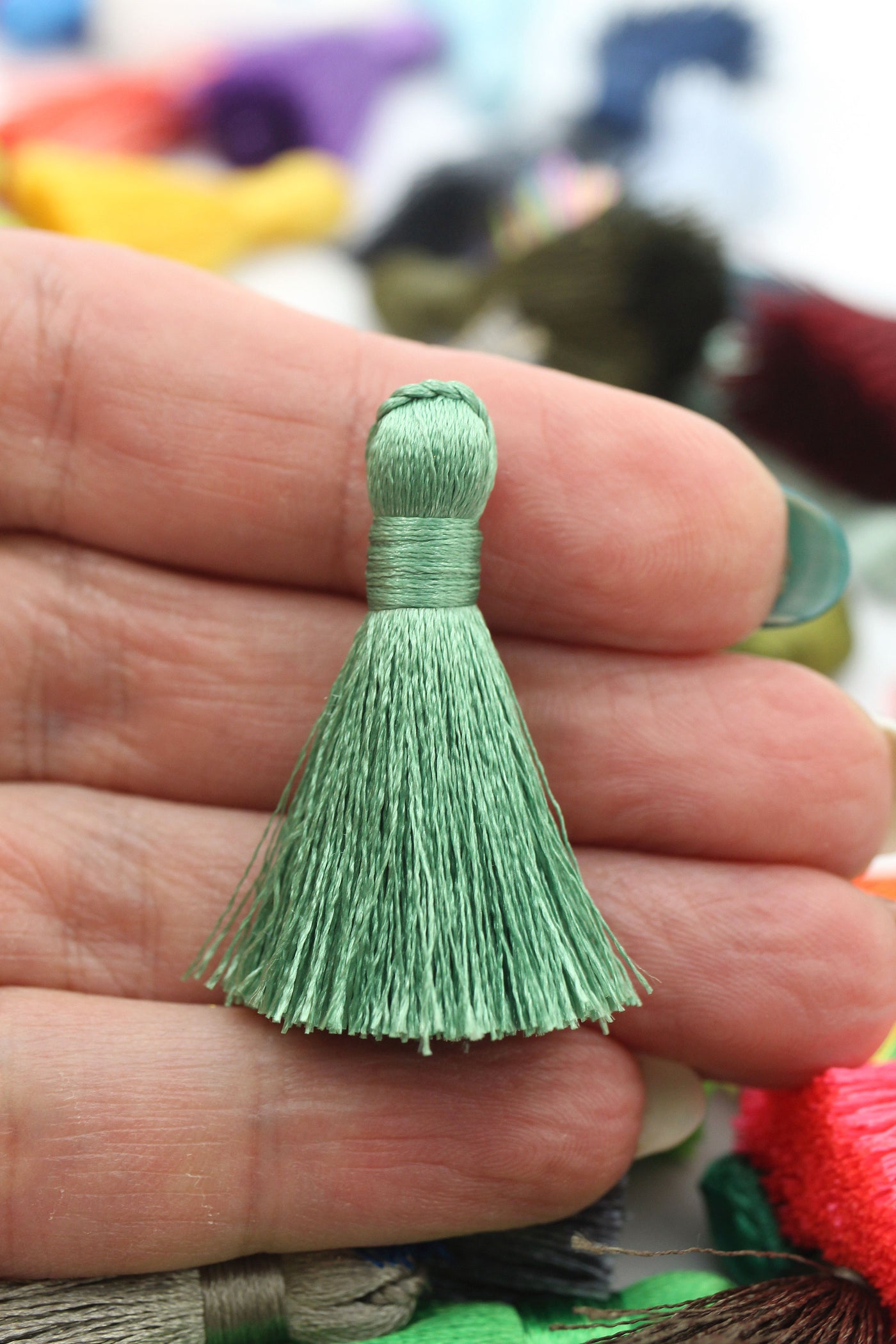 Sage Green Mini Silky Jewelry Tassels, 1.25" Tassels for Earrings,Tassel Supplier