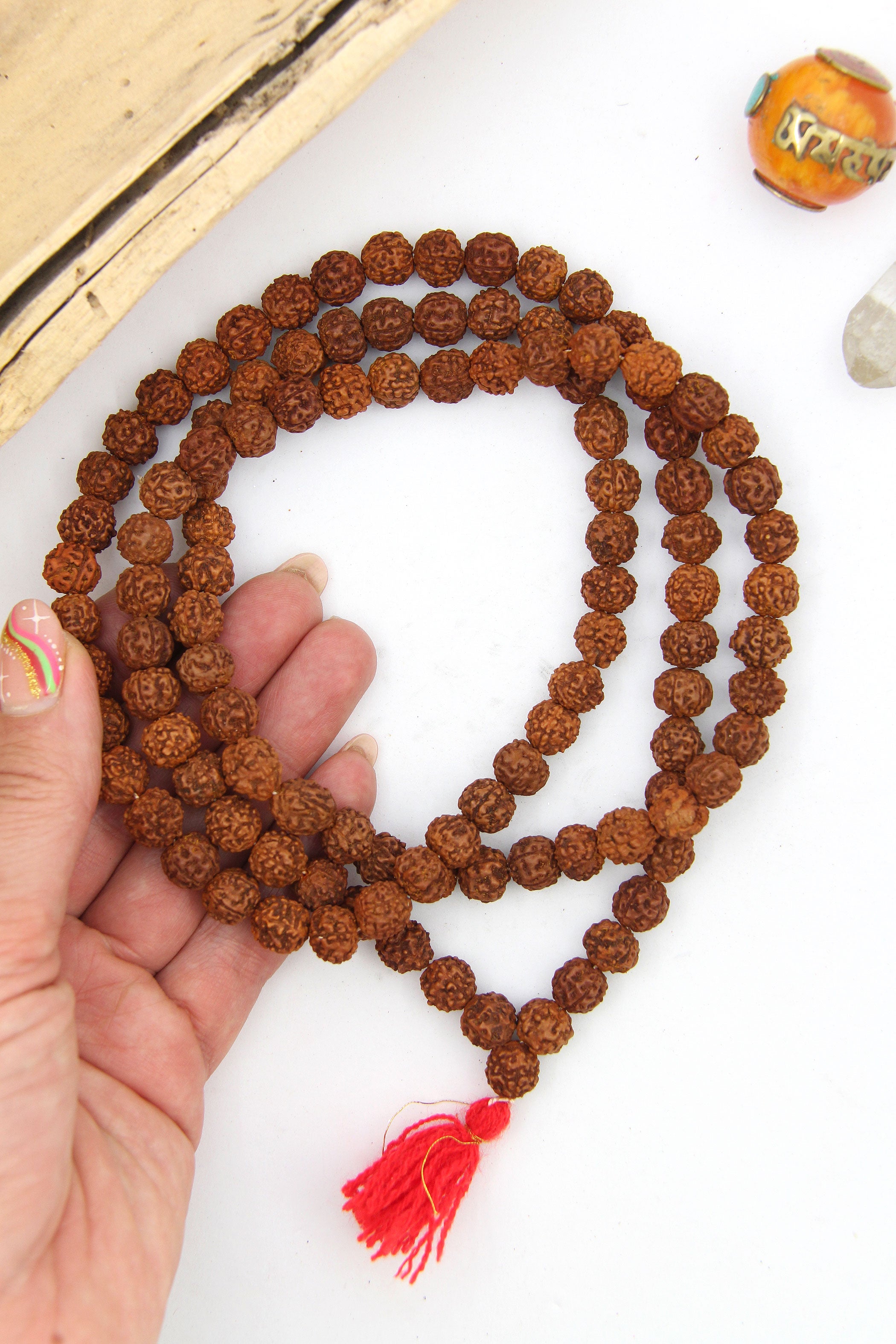 108 Rudraksha Mala for Meditation, Prayer Bead Necklace, from India 10mm