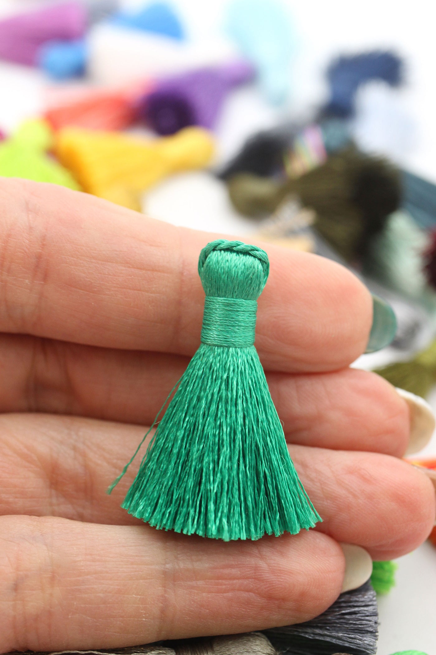 Bright Green Mini Silky Jewelry Tassels, 1.25" Tassels for Earrings,Tassel Supplier