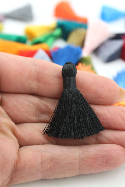 Black Mini Silky Jewelry Tassels, 1.25" Tassels for Earrings,Tassel Supplier