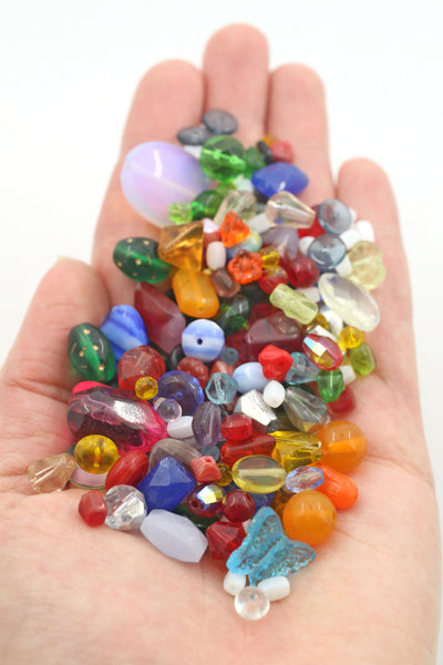 Glass Bead Grab Bag, Firepolish, Faceted, Pressed Glass Bead Soup, 125+ Beads