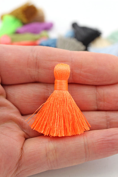 Neon Orange Mini Silky Jewelry Tassels, 1.25" Tassels for Earrings,Tassel Supplier