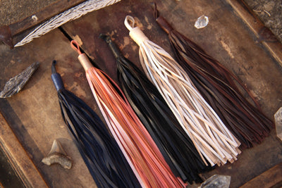 Moroccan Leather Tassel, 9" Long Luxe Fringe Charm