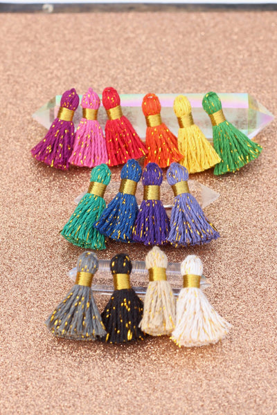 Mini Cotton & Sparkly Tinsel Tassels, 1.25" Tassels for Jewelry Making