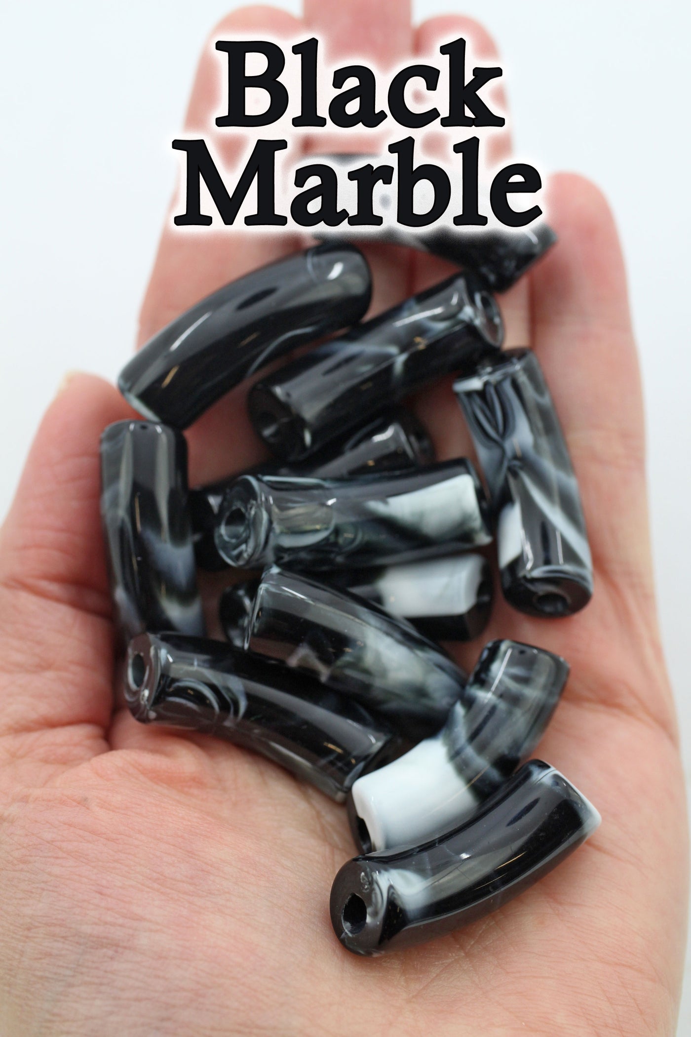 Black Marble Acrylic Bamboo Beads, Curved Tube Beads, 12mm Colorful Bangle Beads