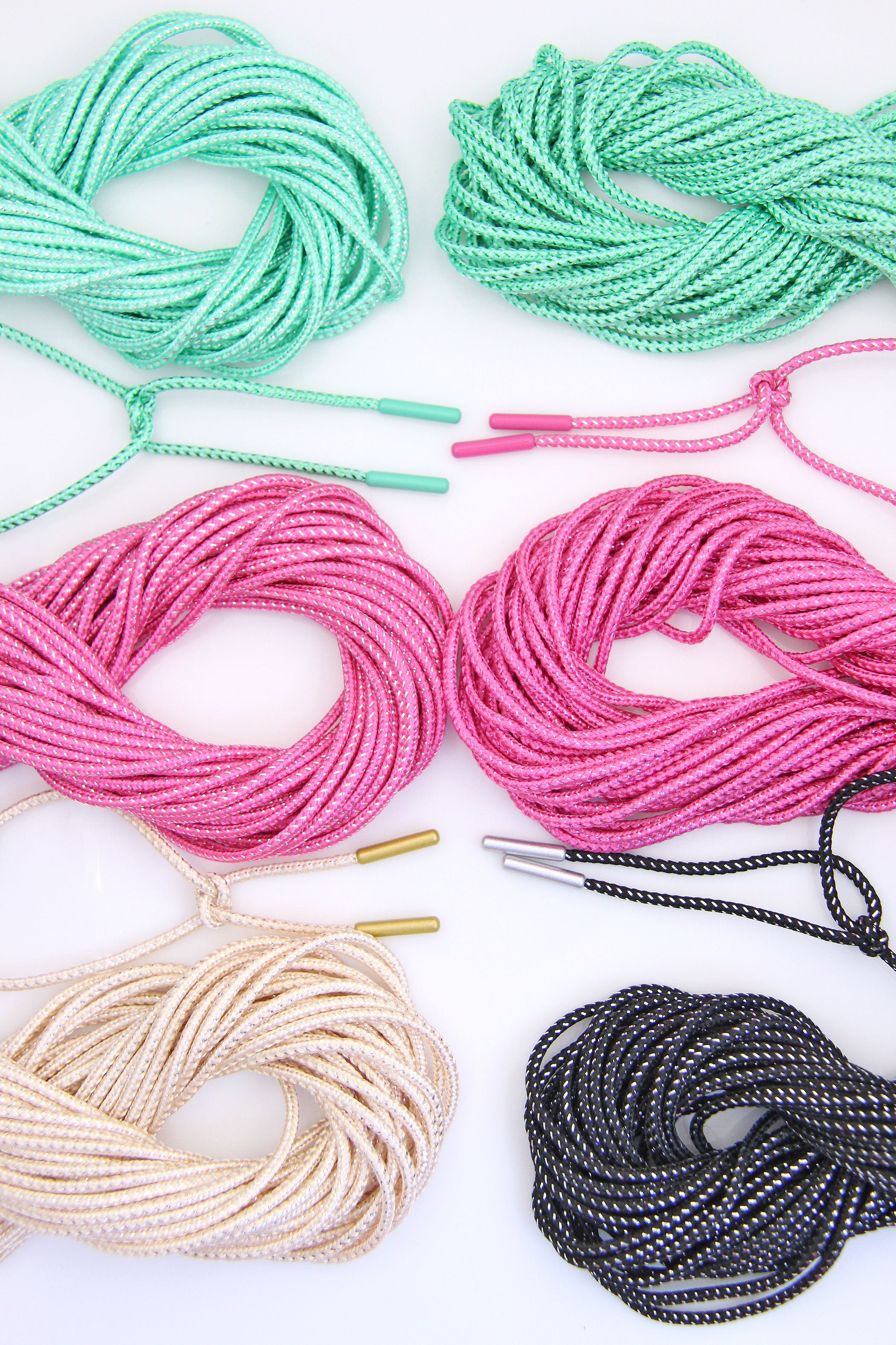 Braided Lurex Cords with Finished Ends, for Tie-On Bracelets & Necklac
