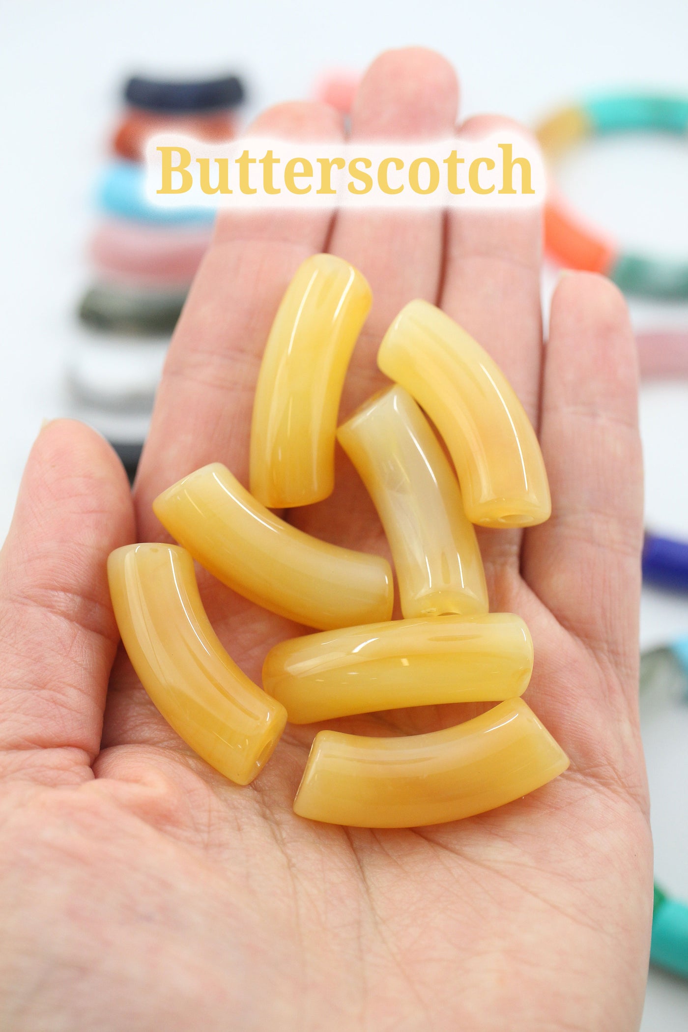 Butterscotch Acrylic Bamboo Beads, Curved Tube Beads, 12mm Colorful Bangle Beads