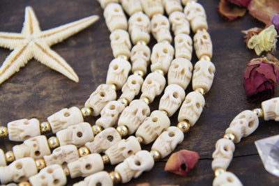 Hand-Carved Skull Bone Beads: 9x15mm, Natural Cream Sugar Skulls