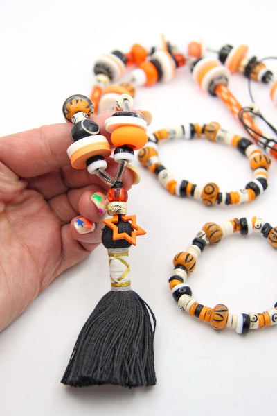 Halloween Deluxe DIY Necklace + Bracelet Kit -  Czech Glass, Bone Beads, Enamel Charm
