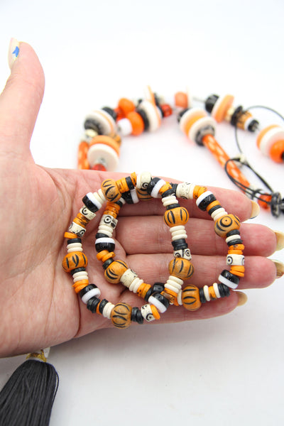 Halloween Deluxe DIY Necklace + Bracelet Kit -  Czech Glass, Bone Beads, Enamel Charm