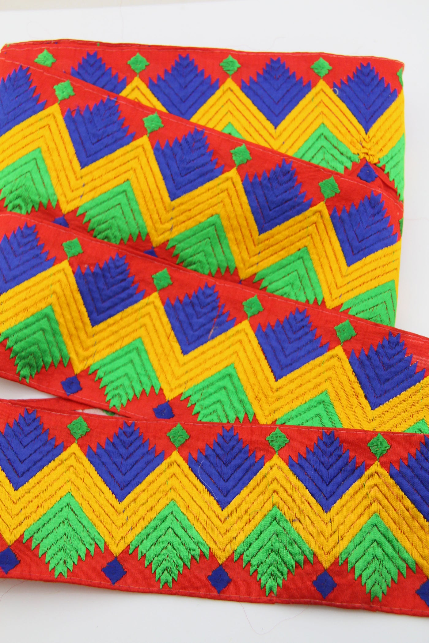 Chevron Ribbon: Embroidered Silk Trim, Indian Sari Border, 3 1/8" wide