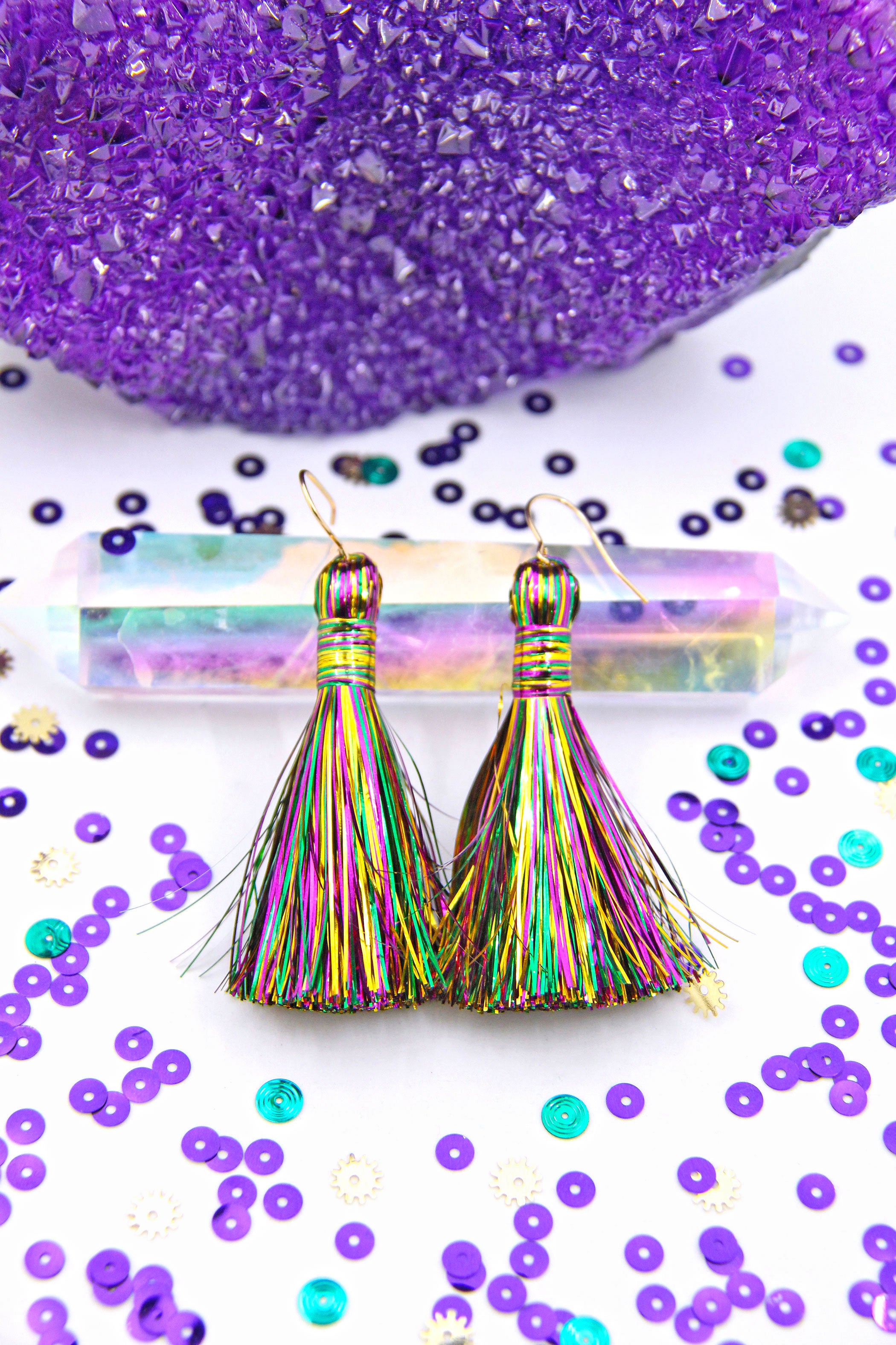 Mardi Gras Tinsel Tassels, 2.5" Metallic Jewelry Making Tassels