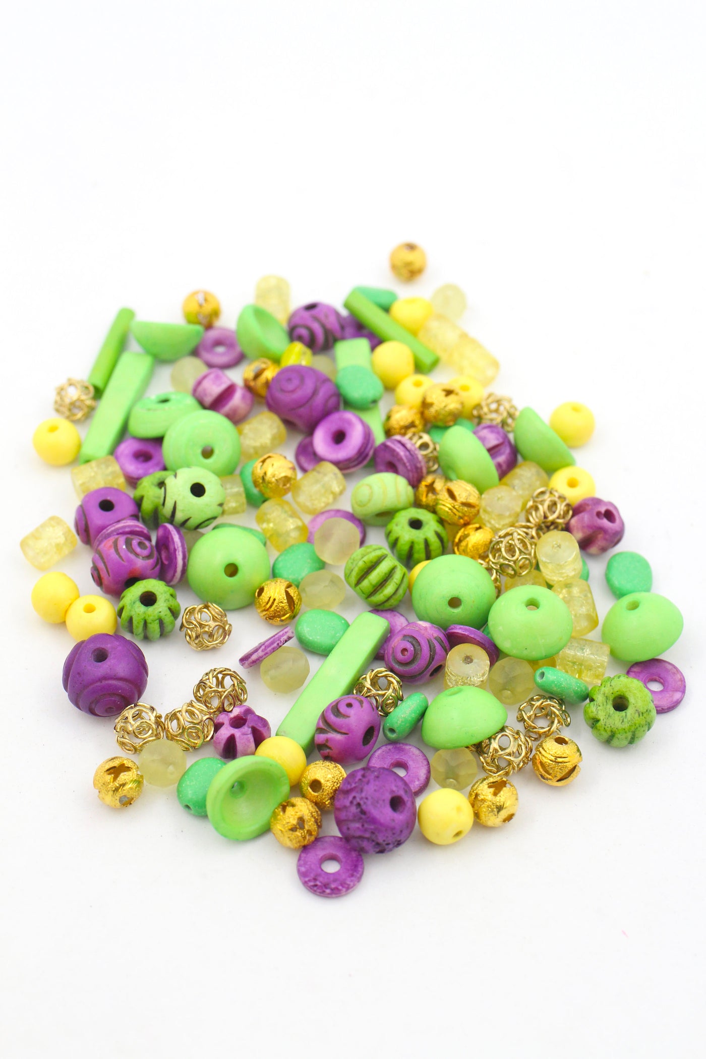 Mardi Gras Bead Grab Bag, Purple, Yellow, Green, Gold, 115+ beads.