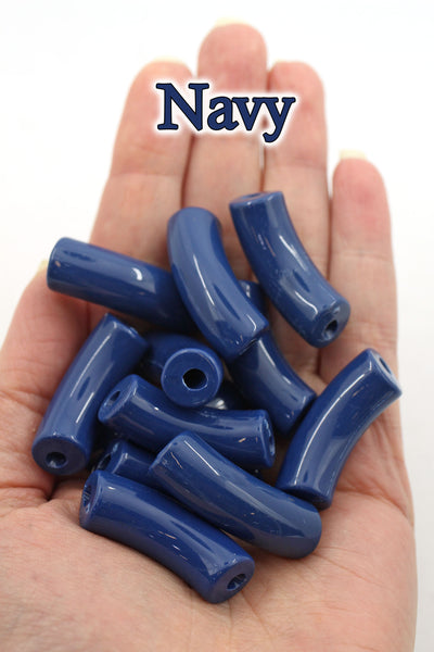 Navy Acrylic Bamboo Beads, Curved Tube Beads, 12mm Colorful Bangle Beads