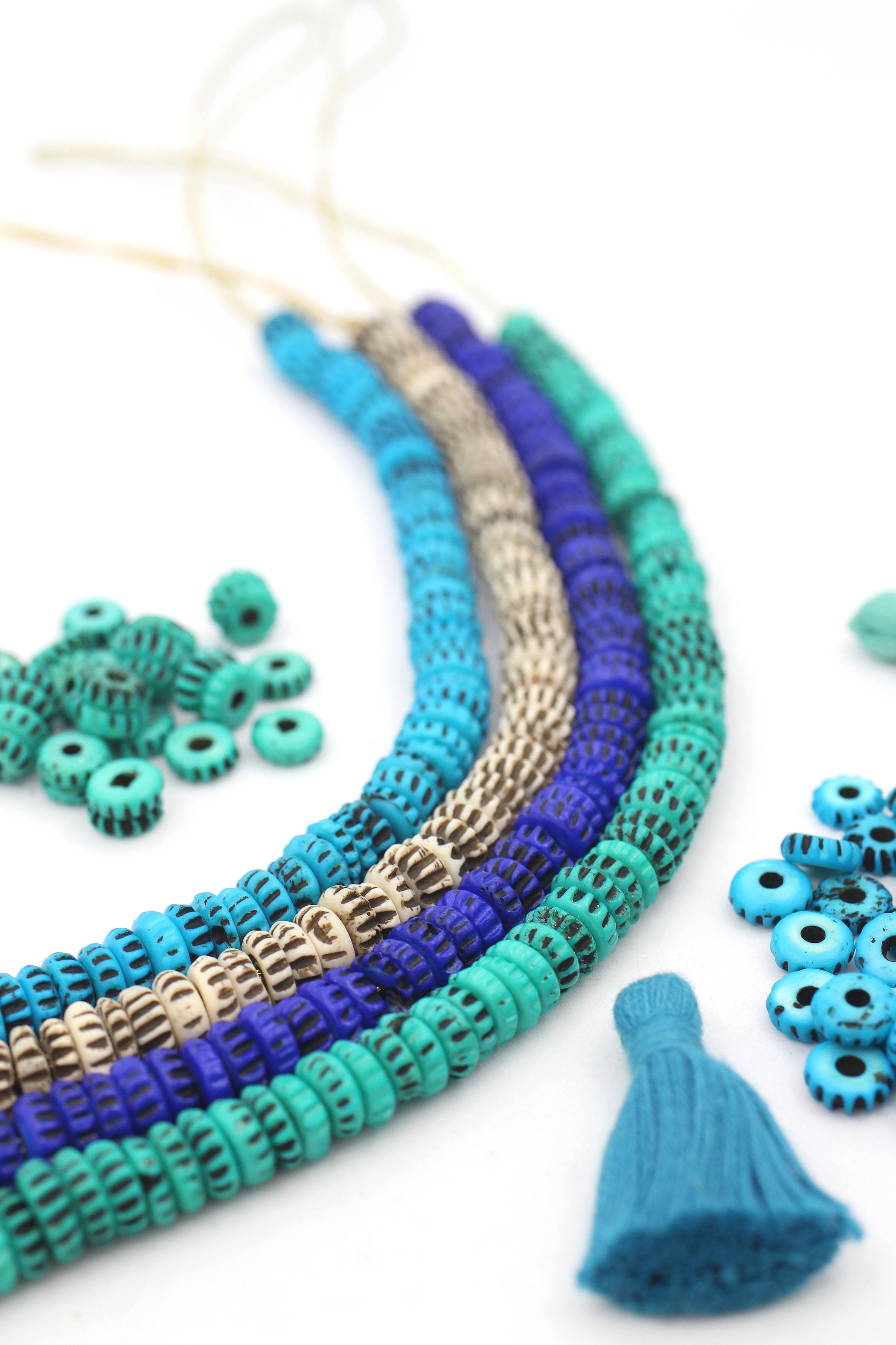 COBRA Bone Beads 1連 Ocean Wave Carved Bone Beads, 8mm, Boho Spacers, Saucer Rondelles