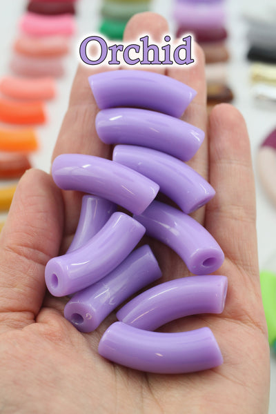 Orchid Acrylic Bamboo Beads, Curved Tube Beads, 12mm Colorful Bangle Beads