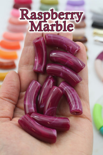 Raspberry Marble Acrylic Bamboo Beads, Curved Tube Beads, 12mm Colorful Bangle Beads