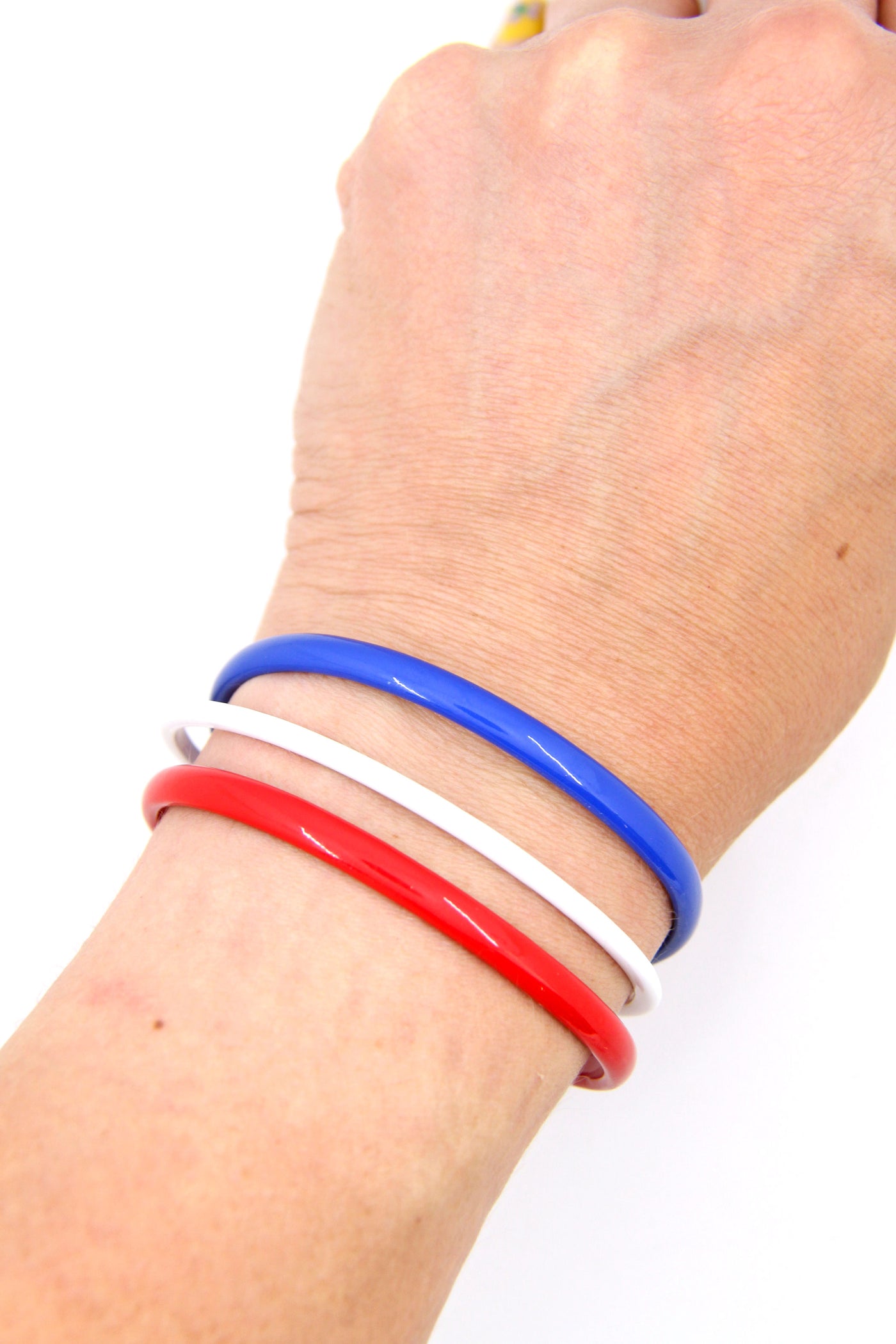 4th of July Enamel Cuff Bracelet Set, Red, White, & Blue Bangles, 3 pcs.