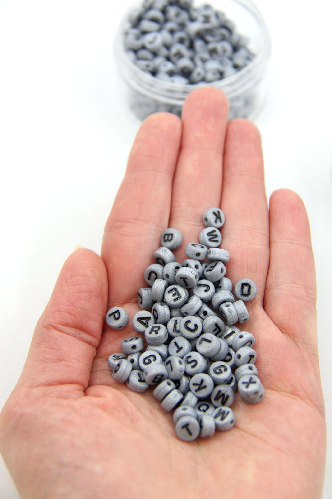 Silver & Gold Alphabet Letter Beads, Acrylic, 7mm Round