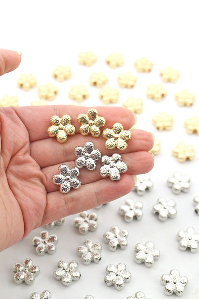 Silver & Gold Plated Stardust Flower Beads, Large Hole Beads