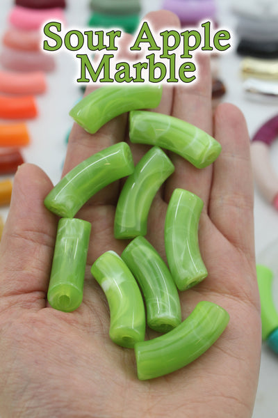 Sour Apple Marble Acrylic Bamboo Beads, Curved Tube Beads, 12mm Colorful Bangle Beads
