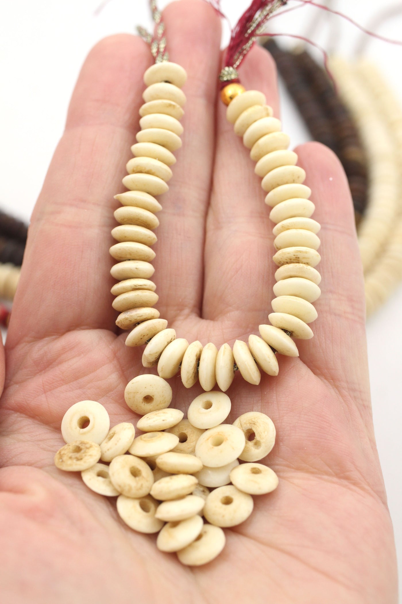 Bone Beads: Turquoise, Brown, Natural Spacer Discs, 9x3mm