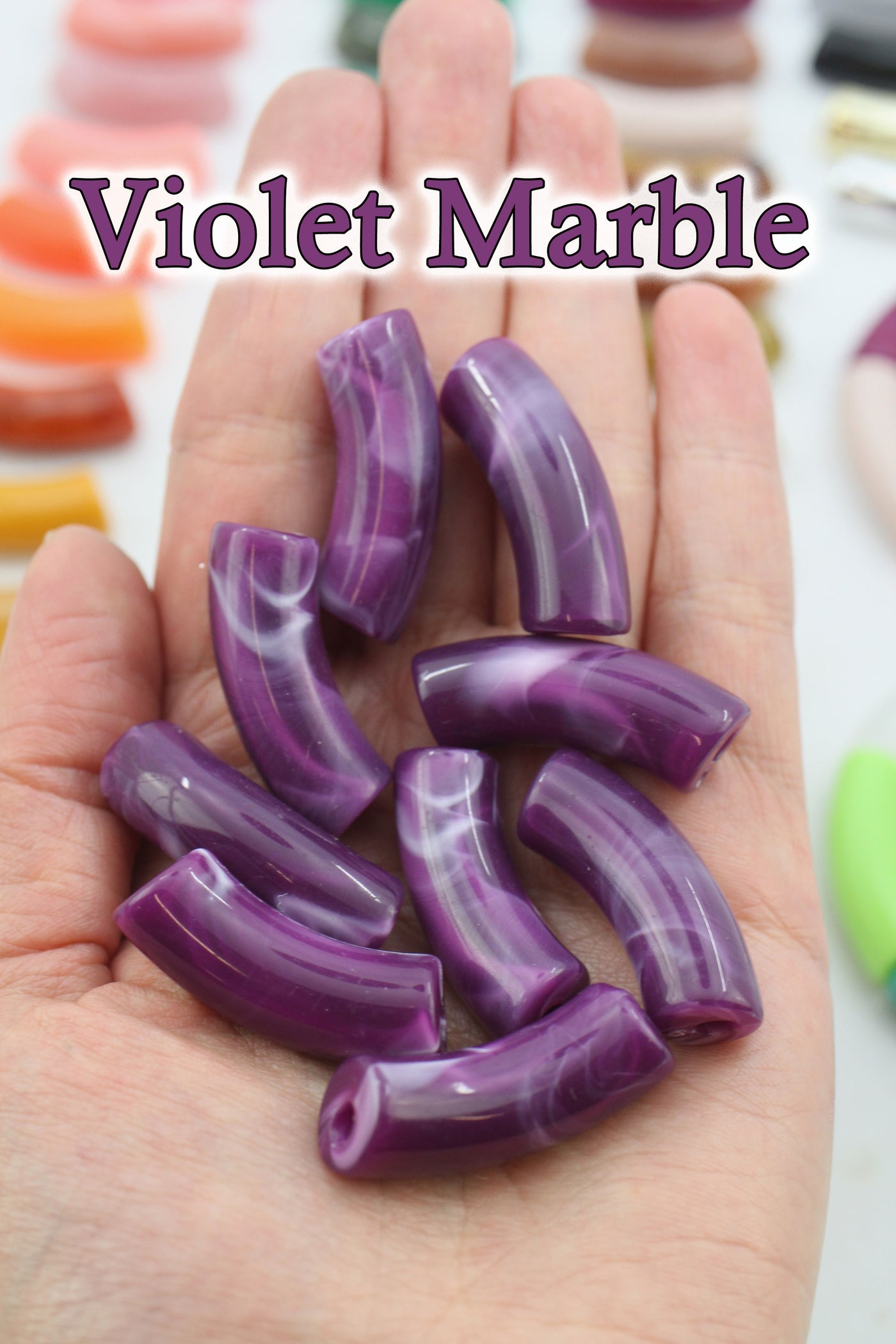 Violet Marble Acrylic Bamboo Beads, Curved Tube Beads, 12mm Colorful Bangle Beads