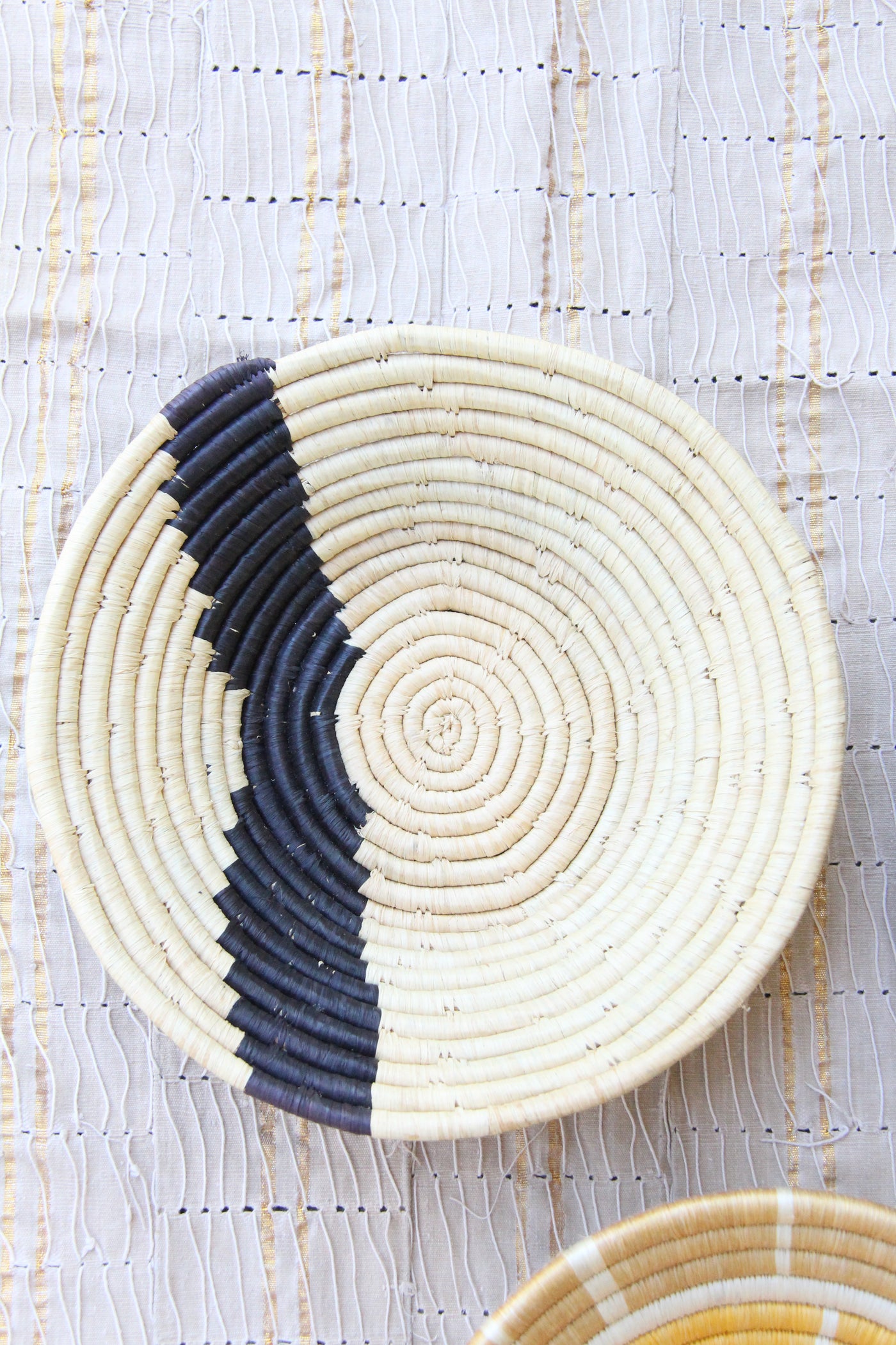 Winifred African Basket Collection, Black, Tan, from Rwanda, Set of 3