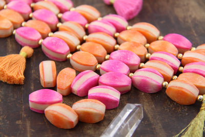 Bone Beads: Bright Pink, Orange, Cream, Layered, 11x21mm