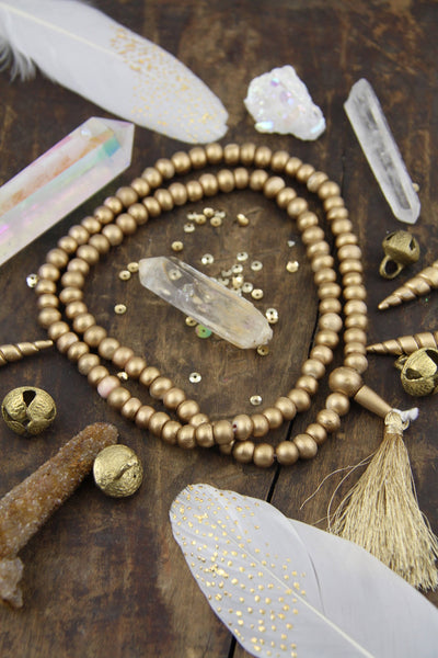 Golden Glow Bone Mala Beads, 108 beads, Exclusive Metallic Color, Boho Yoga Jewelry Making Supply, Rondelle Beads for Bracelets, Yoga Mala