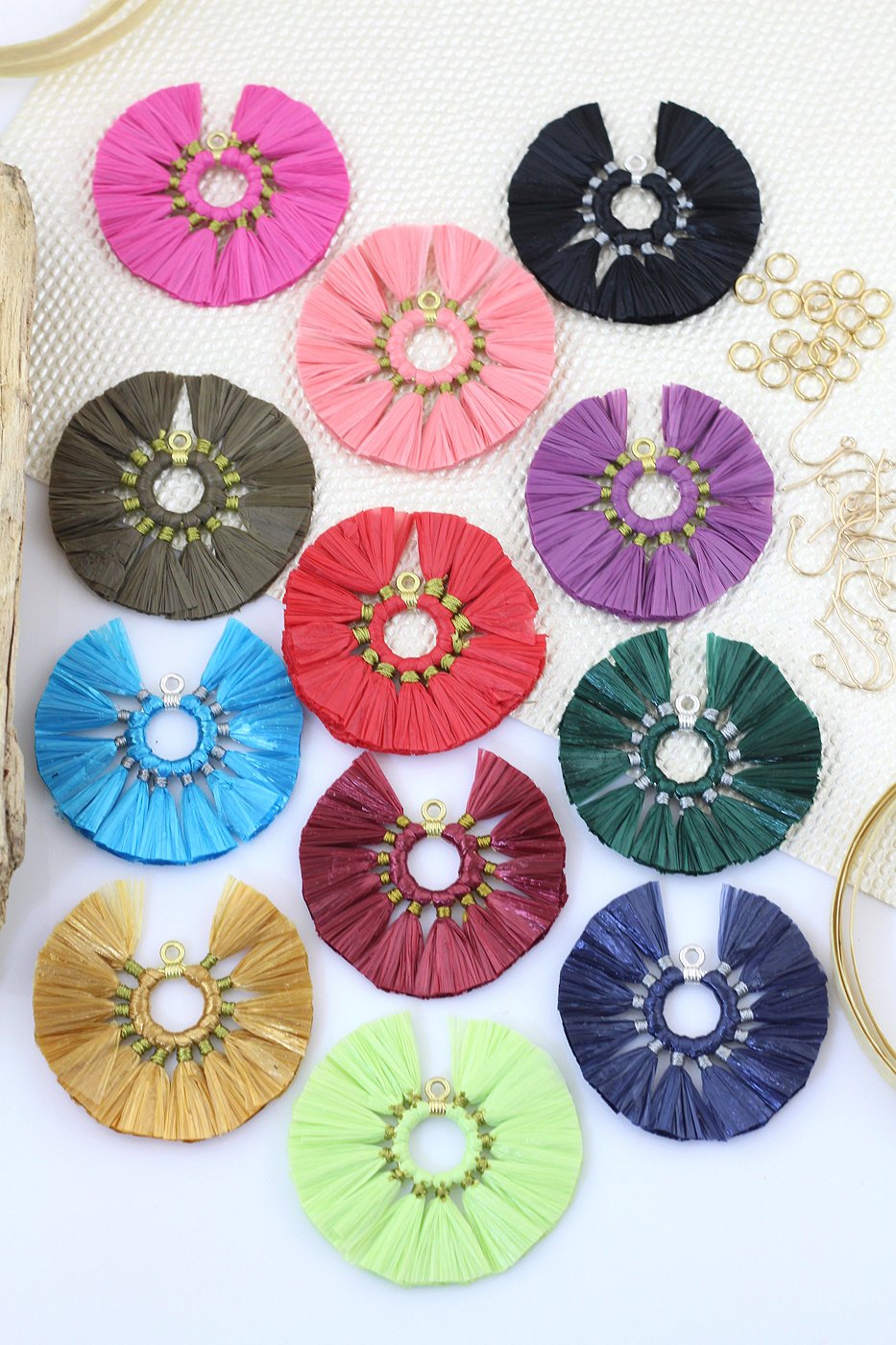 Raffia Fan Tassels for Earring, Eco-Friendly Necklace Supply, 2" Pendant, 1 piece