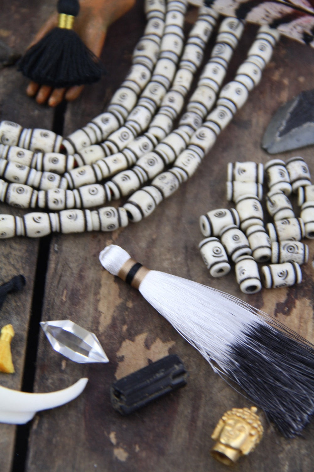 Cream Tribal Target Bone Beads, 8x12mm, 16 pieces