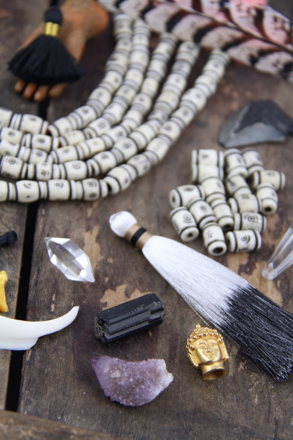 Cream Tribal Target Bone Beads, 8x12mm, 16 pieces - ShopWomanShopsWorld.com. Bone Beads, Tassels, Pom Poms, African Beads.