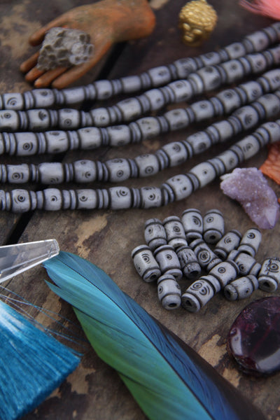Grey Tribal Target Bone Beads: 8x12mm, 16 pieces - ShopWomanShopsWorld.com. Bone Beads, Tassels, Pom Poms, African Beads.