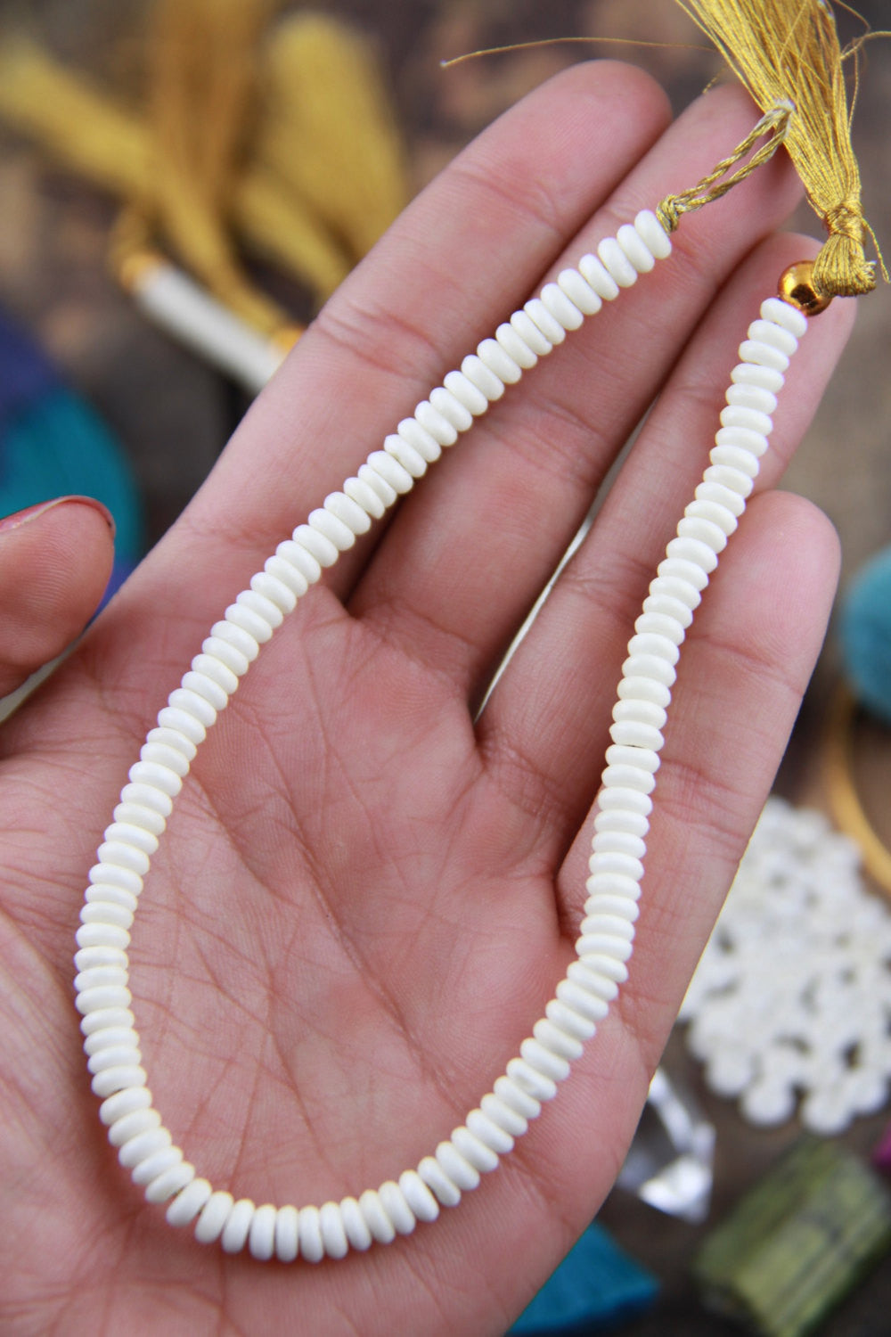 Natural Cream, Off-White Disc Beads, 5x2.5mm, 80 pieces - ShopWomanShopsWorld.com. Natural Beads, Tassels, Pom Poms, African Beads.