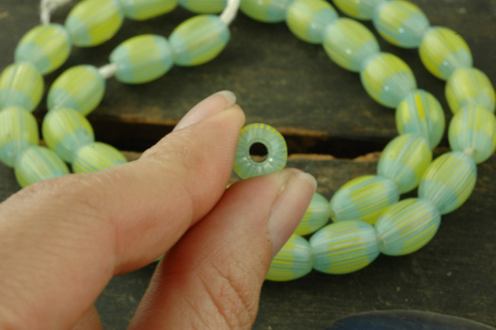 Sky Blue, Yellow, Clear African Striped Chevron Beads 10x15mm, 5 beads /Tribal, Boho, Yoga-Inspired, Easter Jewelry Making Supplies - ShopWomanShopsWorld.com. Bone Beads, Tassels, Pom Poms, African Beads.