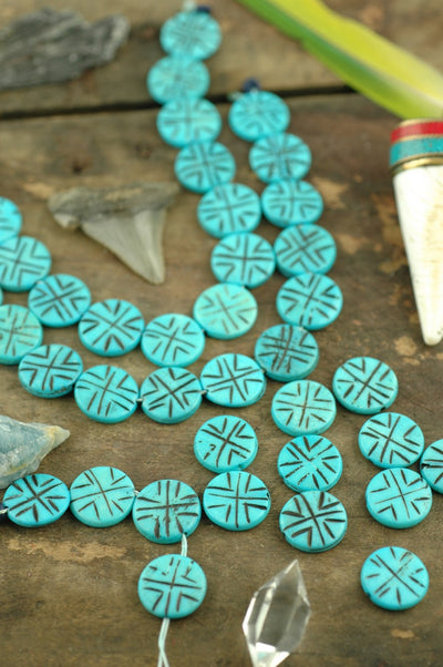 Turquoise Discs: Hand Carved Bone Beads, 3x16mm, 14 pieces - ShopWomanShopsWorld.com. Bone Beads, Tassels, Pom Poms, African Beads.