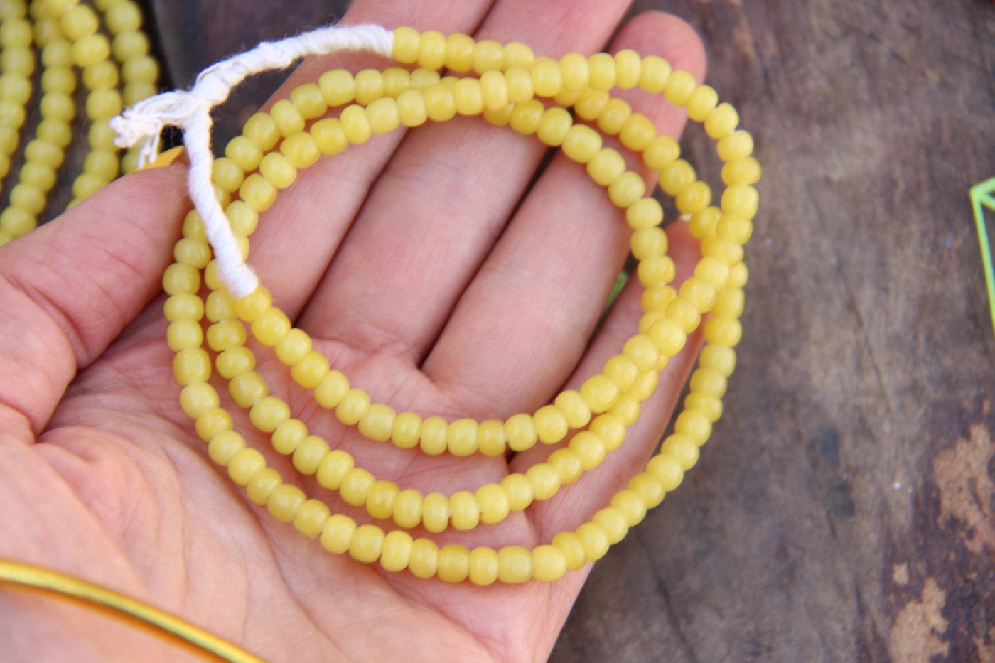 Buttercup: Vintage French Yellow Glass Rondelle Beads, Approx 4mm - ShopWomanShopsWorld.com. Bone Beads, Tassels, Pom Poms, African Beads.